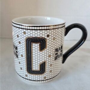 Anthropologie Margot Tile Monogram Initial “C” Mug Ivory, Black, Gold Mosaic